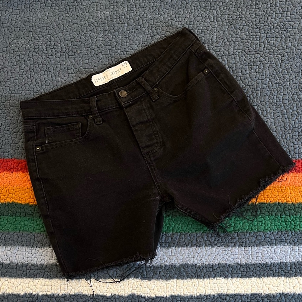 Black Stretch Skinny Denim Cutoff Shorts